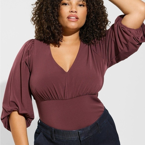 NWT Torrid studio knit quarter sleeve shirred top burgundy brown size 2X - Picture 1 of 8